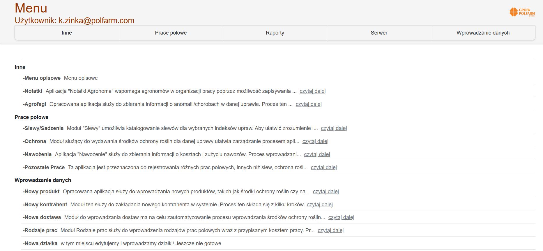 Karta pola – raport działań polowych